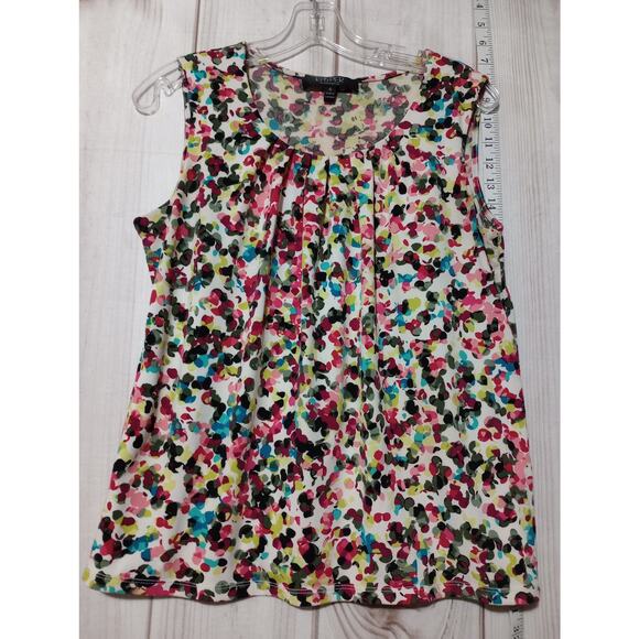 Kasper Blouse Womens Small Sleeveless Pleated Mesh Overlay Vibrant‎ Top - Picture 1 of 8